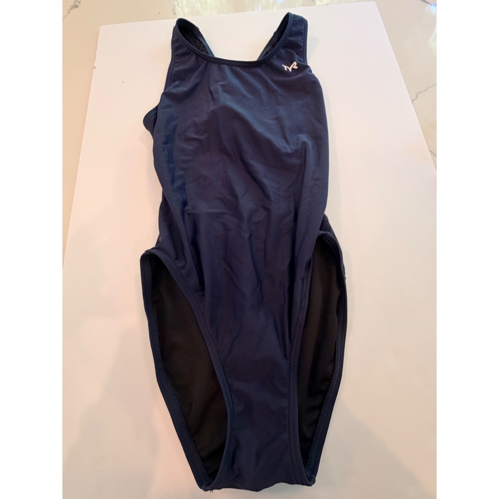 TYR Womens Navy Blue Performance One Piece Swimsuit Racerback Size 34 CL001UF